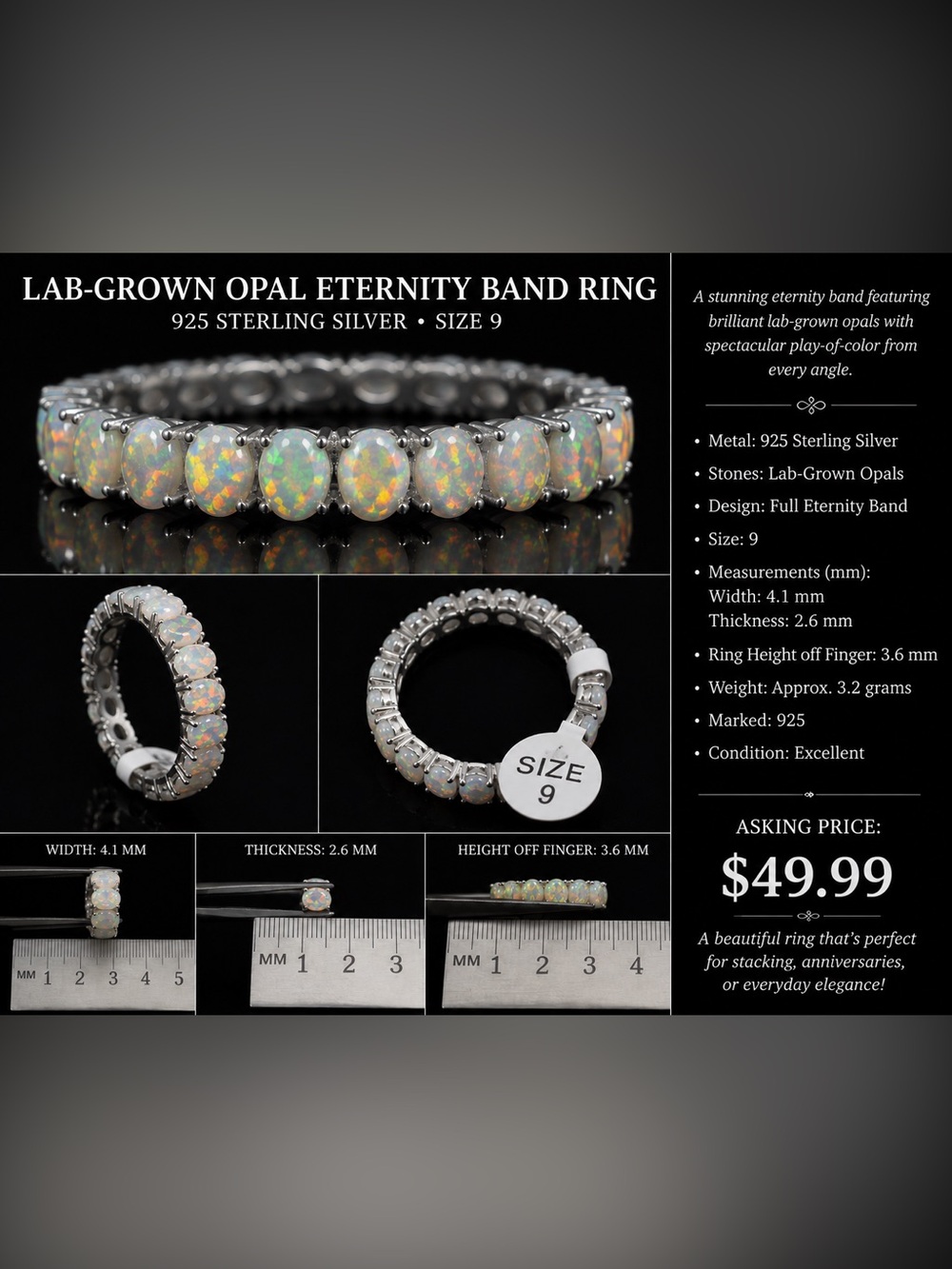Lab-Grown Opal Eternity Band Ring in White Opal - Size 9